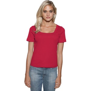 Czerwony t-shirt Heine z dekoltem w karo w stylu casual z krótkim rękawem