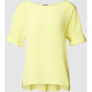 Żółty t-shirt Marc Cain w stylu casual z satyny z okrągłym dekoltem