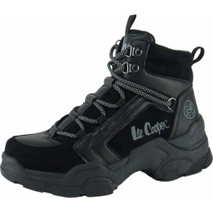 Czarne buty trekkingowe Lee Cooper z płaską podeszwą sznurowane