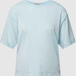 Niebieska bluzka Mos Mosh w stylu casual z krótkim rękawem z okrągłym dekoltem