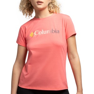 Różowa bluzka Columbia w sportowym stylu z okrągłym dekoltem z bawełny