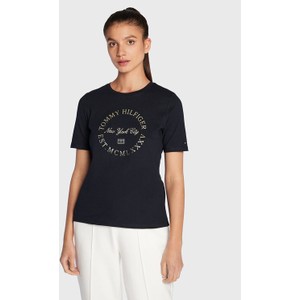 Czarny t-shirt Tommy Hilfiger z krótkim rękawem z okrągłym dekoltem