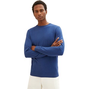 Niebieski sweter Tom Tailor z bawełny z okrągłym dekoltem