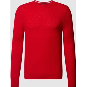Czerwony sweter Brax z okrągłym dekoltem w stylu casual z bawełny