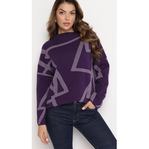 Fioletowy sweter born2be w geometryczne wzory w stylu casual