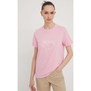 Różowa bluzka Roxy w młodzieżowym stylu z bawełny z okrągłym dekoltem