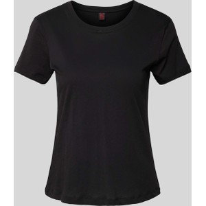 Czarny t-shirt Stefanel z bawełny z krótkim rękawem w stylu casual