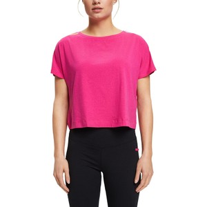 Różowy t-shirt Esprit z bawełny w stylu casual z krótkim rękawem