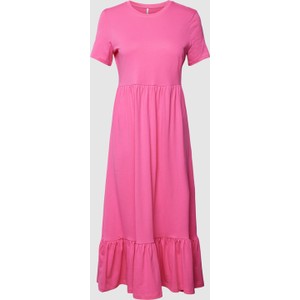 Różowa sukienka Only rozkloszowana z bawełny midi