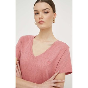 Różowy t-shirt Superdry z krótkim rękawem w stylu casual z dekoltem w kształcie litery v