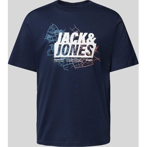 Granatowy t-shirt Jack & Jones z bawełny w młodzieżowym stylu