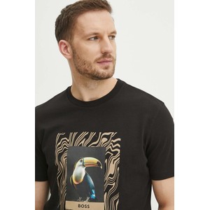 Czarny t-shirt Hugo Boss w młodzieżowym stylu z nadrukiem