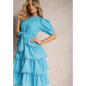 Niebieska sukienka Renee z bawełny w stylu casual z okrągłym dekoltem