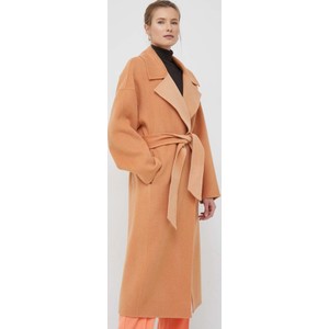 Pomarańczowy płaszcz Calvin Klein oversize z wełny bez kaptura