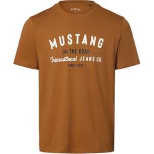 Brązowy t-shirt Mustang z krótkim rękawem z bawełny z nadrukiem