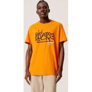 Pomarańczowy t-shirt Diverse z krótkim rękawem w młodzieżowym stylu