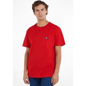 Czerwony t-shirt Tommy Jeans w stylu casual z krótkim rękawem z bawełny
