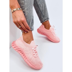 Różowe buty sportowe ButyModne sznurowane w sportowym stylu z tkaniny
