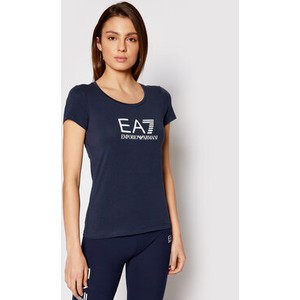 Granatowy t-shirt EA7 Emporio Armani z okrągłym dekoltem