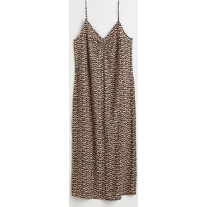 Brązowa sukienka H & M z dekoltem w kształcie litery v prosta z tkaniny