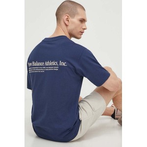 Granatowy t-shirt New Balance z krótkim rękawem z bawełny w sportowym stylu