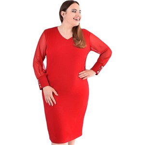 Czerwona sukienka Fokus prosta w stylu casual z długim rękawem