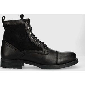 Czarne buty zimowe Jack & Jones sznurowane w stylu casual