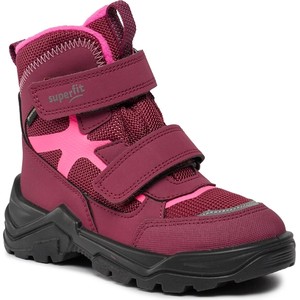 Czerwone buty dziecięce zimowe Superfit na rzepy dla dziewczynek z goretexu