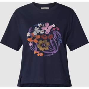 Granatowy t-shirt Esprit z bawełny z nadrukiem z okrągłym dekoltem