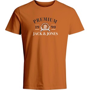 Brązowy t-shirt Jack & Jones w młodzieżowym stylu z krótkim rękawem