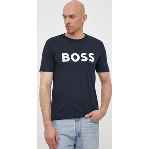Granatowy t-shirt Hugo Boss w młodzieżowym stylu z krótkim rękawem z bawełny