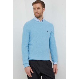 Niebieski sweter Tommy Hilfiger w stylu casual z okrągłym dekoltem