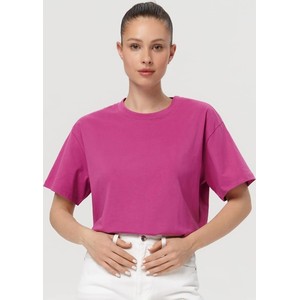 Różowy t-shirt Sinsay z bawełny z krótkim rękawem z okrągłym dekoltem