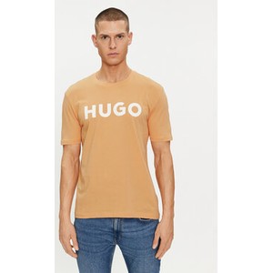 Pomarańczowy t-shirt Hugo Boss z krótkim rękawem w młodzieżowym stylu