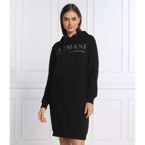 Czarna sukienka Armani Exchange w stylu casual prosta z długim rękawem
