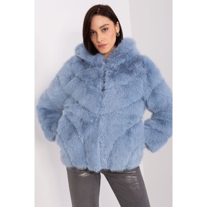 Wool Fashion Italia Jasnoniebieska przejściowa kurtka z eko futerka