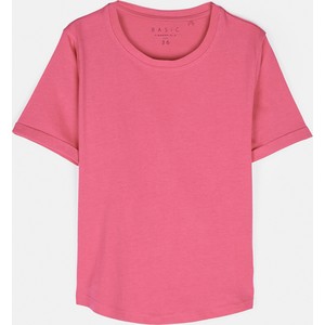 Różowy t-shirt Gate w stylu casual z bawełny