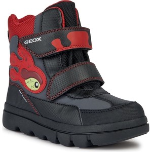 Czarne buty dziecięce zimowe Geox na rzepy dla chłopców