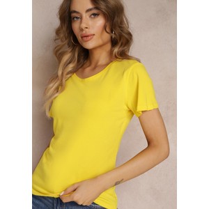Żółty t-shirt Renee z tkaniny z krótkim rękawem z okrągłym dekoltem