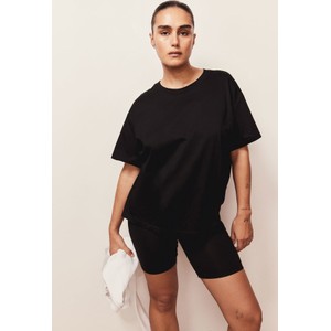Czarna bluzka H & M z okrągłym dekoltem z krótkim rękawem z bawełny