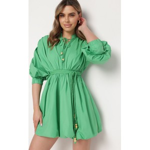 Zielona sukienka born2be mini z tkaniny