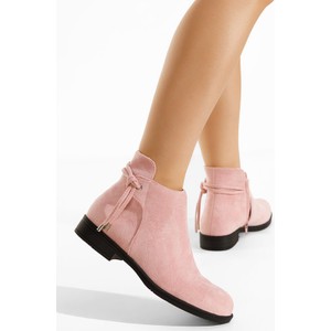 Różowe botki Zapatos w stylu casual na zamek z płaską podeszwą