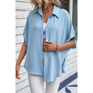 Niebieska koszula IVET w stylu casual z krótkim rękawem z tkaniny
