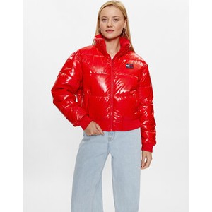 Czerwona kurtka Tommy Jeans krótka w stylu casual