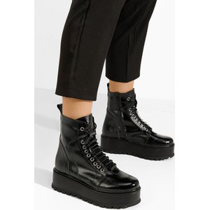 Czarne botki Zapatos sznurowane w stylu casual na platformie