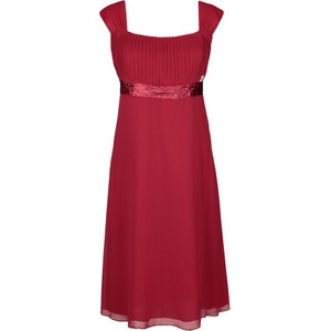 Czerwona sukienka Fokus z szyfonu z krótkim rękawem z okrągłym dekoltem