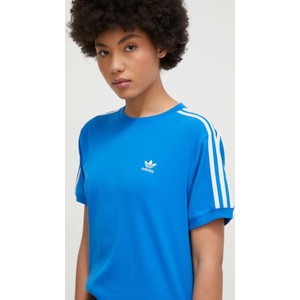 Niebieska bluzka Adidas Originals z okrągłym dekoltem w sportowym stylu z krótkim rękawem