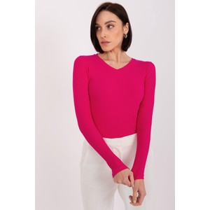 Różowa bluzka Basic Feel Good w stylu casual z dekoltem w kształcie litery v
