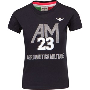 T-shirt Aeronautica Militare z bawełny z krótkim rękawem z okrągłym dekoltem