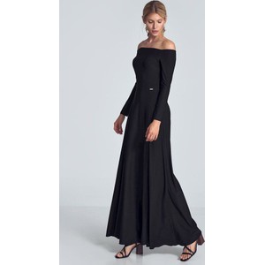 Czarna sukienka Figl z długim rękawem maxi